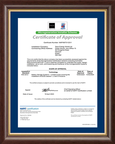 MCS Battery Storage Certificate of Approval