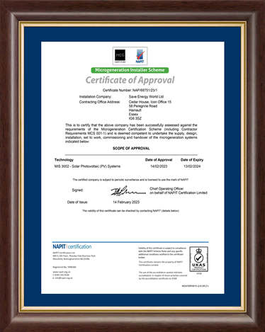 MCS Solar PV Systems Certificate of Approval